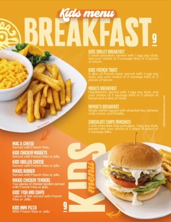 Nikki's printed kids menu