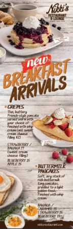 Nikki's printed new arrivals menu