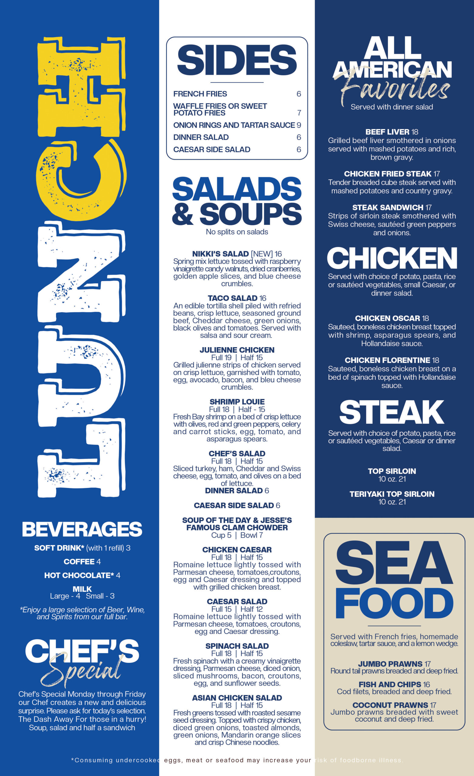 Nikki's printed lunch menu, page 1